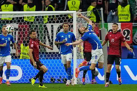 Jorginho reacts as he competes against Albania